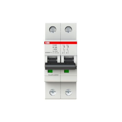 ABB S200 MCB 2 Pole Type K 6/10kA 5 amp