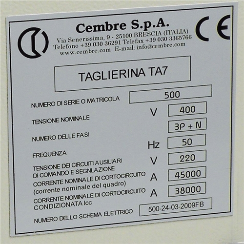 Cembre Label 0.7mm Thick 52x107mm