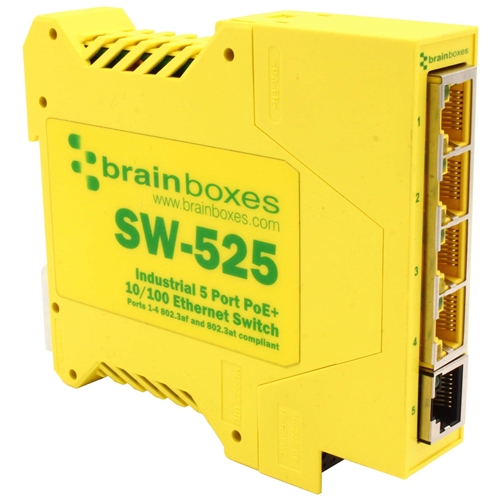 Brainboxes Industrial 5 Port PoE+ 10/100 Ethernet